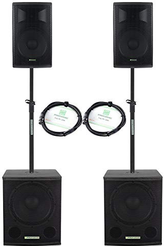 Pronomic Powerstage Economy 1510 2.2 - aktives PA-Set mit 2X 15-Subwoofer und 2X 10-Satelliten - 800 Watt Gesamtleistung (RMS) - inklusive Distanzrohre und XLR-Kabel