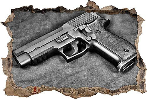 KAIASH 3D Wandsticker Monocrome SIG SAUER Waffe Wanddurchbruch im 3D Look Wand oder Türaufkleber Wandsticker Wandtattoo Wanddekoration 62x42cm