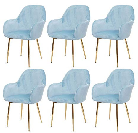 Mendler 6er-Set Esszimmerstuhl HWC-F18, Stuhl Küchenstuhl, Retro Design - Samt Mint, goldene Beine