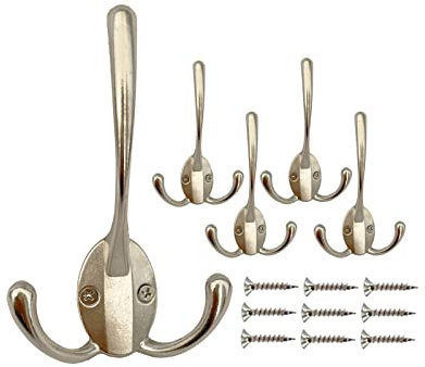 Mokife 5 Stück Garderobenhaken Vintage, Silber Dreifachhaken Kleiderhaken Retro Wandhaken Schwerlast für Schlafzimmer Bad Küche Büro