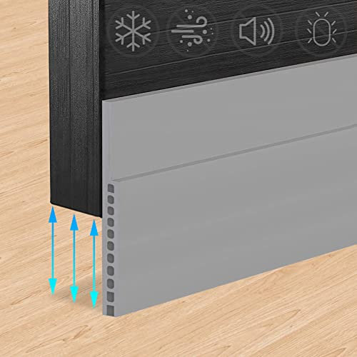 Door Draught Excluder for Huge Gap,3 W x 39 L Adhesive Door Weather Stripping Rubber Bottom Seal Strip Soundproof Under Door Draft Stopper Door Draft Blocker,Grey