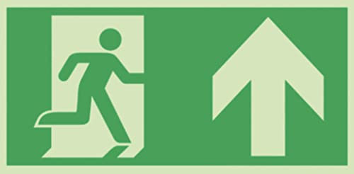 Fluchtweg Notausgang Schild Aufkleber nachleuchtend - selbstklebend - ASR A1.3 von MBS-FIRE®, Größe: Pfeil oben