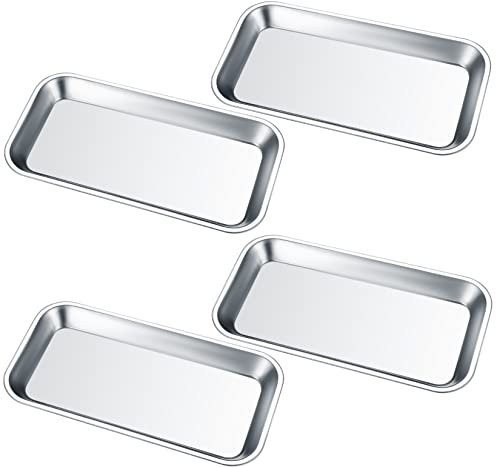 4 Piezas Bandejas de Instrumentos, Bandejas Rectangulares de Acero Inoxidable, Bandeja de Laboratorio para Dental Platos de Laboratorio - 22,5x11,5x1,6 cm