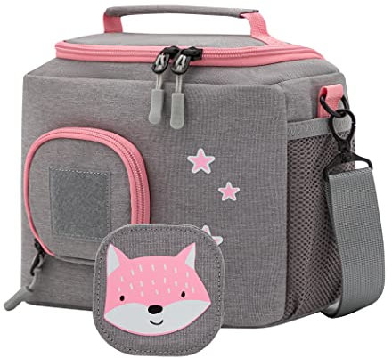 JP Journey Tasche für Toniebox - BoxBag für 10 Figuren und Box auf Reisen und im Auto, Klett (Grau-Rosa Fuchs)