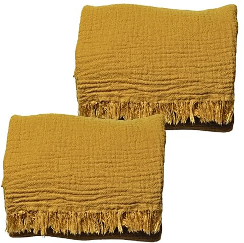 Badetücher 2er Set Luxus Musselin Handtücher für Erwachsene - Luxus 100% türkische natürliche Baumwolle Musselin Stoff Hamamtücher - Extra weich, saugfähig, schnell trocknend, leicht (Senfgelb)