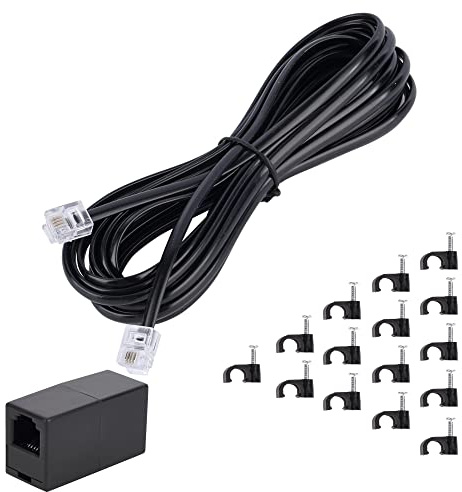 Ubramac Telephone Extension Cord Phone Cable Line Wire, with Standard RJ11 Plug (15FT-Black)