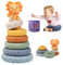 JoyPlus Jeux Montessori Bebe Eveil 6 Mois, 7 Pièces Jouets Empilables avec Anneaux, Tour Souple Empilable, Cube d'activité Bébé, Jouets Sensoriel Dentition pour Bébé, Jeux Educatif pour Bebe 6+ Mois