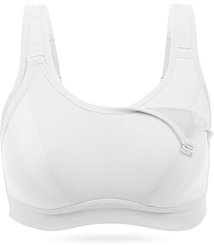 WingsLove Women's Sports Bra High Impact Bounce Control Adjustable Workout Bra Non Padded Wirefree Running Bra White