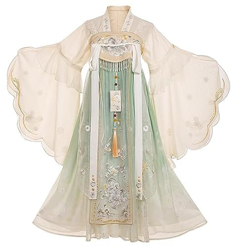 Hanfu Femme Style Chinois Robe De Fée Élégante Pour Halloween Noël Déguisements Cosplay Princesse D'été (Couleur : Beige+Vert, Taille : L)