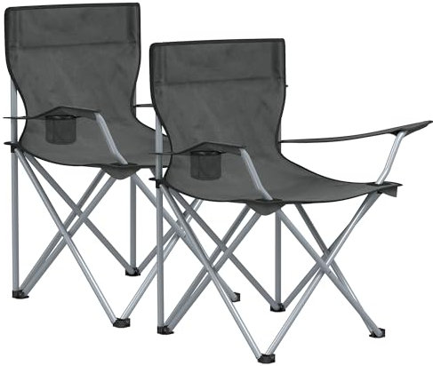 SONGMICS Chaise Pliante Camping, Lot de 2, Chaise de Pêche Extérieur, avec Accoudoir, Porte-gobelet, Portable, Pliable, Capacité 120 kg, Camping, Jardin, Plage, Terrasse, Gris Ardoise GCB001G11