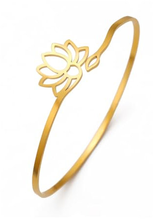 Dreamtimes Lotus Blume Armband für Frauen - Encouragement Verstellbares Vintage Schmuck Buddha Yoga Edelstahl Manschette Armreif (Gold)