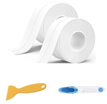 Changyeah 2 Rollos Cintas Selladora Impermeable, Cinta de Sellado Impermeable Autoadhesiva, PVC Cinta Selladora Baño, para Bañera, Ducha, Puerta, Ventana, Fregadero de Cocina (3.8cmx3.2m)