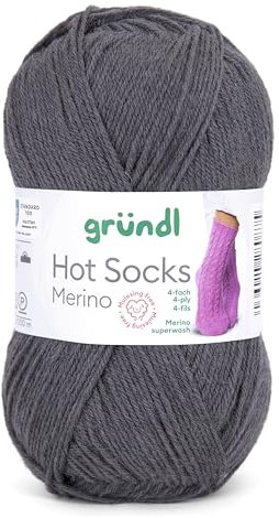 Gründl Hots Socks Merino uni, 4-fädige Sockenwolle, 50 g /200m,75% Schurwolle (Merino, superwash), 25% Polyamid,mulesing frei, Öko-tex Standard, (13 anthrazit)