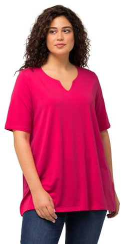 Ulla Popken Damen große Größen Übergrößen Plus Size T-Shirt, A-Linie, Tunika-Ausschnitt, Halbarm magentapink 42+ 807259528-42+