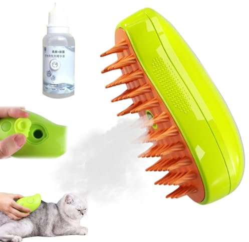 Katzenbürste mit Dampf, Katzenbürste mit Wasser, Steamy Cat Brush, 3-in-1-Dampfbürste für katzen, Katze Pflege Bürste Haustier Haar Entfernung Kamm für Katze und Hund (Grün)