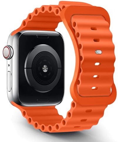 TANAKEY Cinturino in Ocean Compatibile per Apple Watch Ultra 49/45/44/42mm, Cinturino in Silicone Compatibile con iWatch Series 9/8/7/6/5/4/3/2/1/SE (49/45/44/42mm, Arancione)