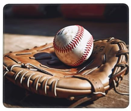Baseball and Glove Printed Gaming Mouse Mat 7 X 8.6 in - Laptop Mouse Pad, Computer Mousepad, Rubber Desk Mat