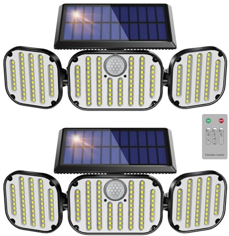 Electight 2 Stück Solarlampen für Außen mit Fernbedienung, 270° Weitem Beleuchtungswinkel Kabellos Solarleuchte mit Bewegungsmelder, IP65 Wasserdicht, für Garage Garten Hof Stufen Haustüren Rasen