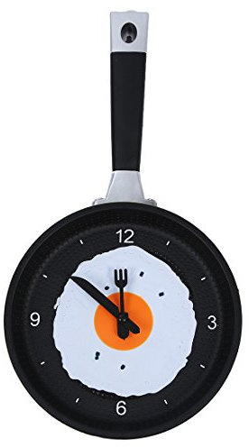 Humanitypd Frying Pan Clock with Fried Egg - Novelty Hanging Kitchen Cafe Wall Clock Kitchen - Green