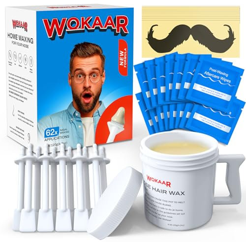Wokaar Nasenhaarwachs-Set für Männer und Frauen, 120 g, hypoallergenes Wachs, 30 Applikatoren, Nasen- und Ohrhaarentfernungswachs, einfaches Nasenloch-Wachs-Kit, 15 Balsam-Tücher, 15