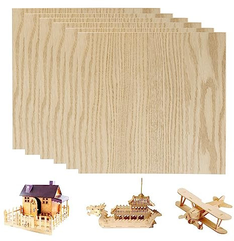 IKIER Lot de 6 panneaux de contreplaqué en chêne rouge - 300 x 300 x 3 mm - Plaques en bois de balsa - Bois naturel fin pour projets laser, bricolage, loisirs, modélisme