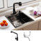 304(V2A) Edelstahl Küche Spülbecken, Buyfun Küchenspüle Schwarz 40x45 cm Spülbecken mit Drehbare Ausziehbar Wasserhahn Ablaufgarnitur Stöpsel Siphon Gemüsesieb Seifenspender Nano-Beschichtung