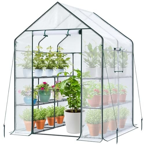 Ohuhu Invernadero para exteriores: 3 niveles, 12 estantes, invernadero para interiores, soportes resistentes para plantas, cubierta de plástico reforzado, mini casa cálida portátil para exteriores