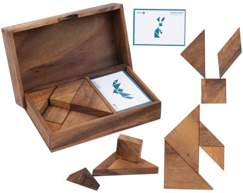 Engelhart - 350103 - Doppeltangram Tiere aus Holz - Holzpuzzle - Ökologisches Holzspiel - 1 und 2 Spieler - ab 4 Jahren