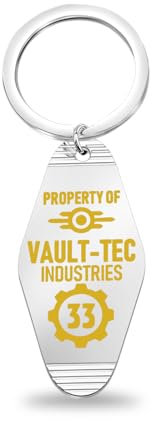 KUYAI Schlüsselanhänger mit Motel-Motiv Property Of Vault Tec Industries für Fans, Spieleliebhaber, Geschenk für Gamer, Industries33uk, 36