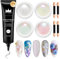 BISHENGYF Aurora Chrome Nail Powder And Clear 3D Nail Art Gel:Magic Pink 4pcs Mirror Effect Pearl Nail Chrome Powders,5d Embossed 3D Molding Gel Forl Nail Art Decoration Home(Purple/Green)