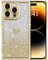 ROSEHUI for iPhone 14 Pro Max Case Glitter,Rectangle Clear Sparkly Phone Case with Bling Rhinestone Cute Heart Pattern Glitter Paper,Camera Protective TPU Shockproof Cover for Women Girls-Gold