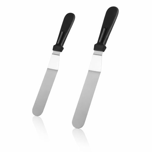 2 PCS Spatule à pâtisserie, Spatule Coudée Professionnelle en Inox pour Gâteaux, Crêpes, Décoration, Lissage, et Glacage, Manche Ergonomique Antidérapant