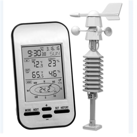 Wireless Digital Anemometer Weather Station Clock Professional Out Wind Speed Direction Chill Temperature Humidity Meter Sensor