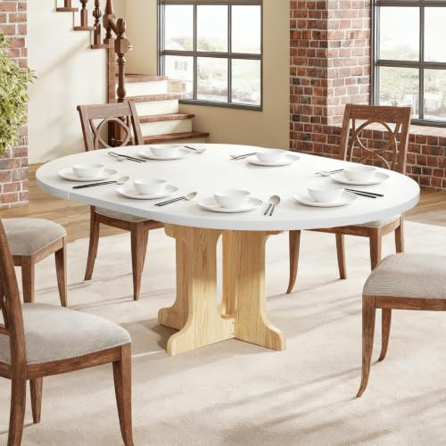 Mesa de comedor extensible, 90-120 cm, mesa redonda/ovalada, mesa de cocina de MDF para 2-8 personas, 75 cm de altura, moderna mesa de comedor para salón, cocina, base de madera cruzada, ahorro de