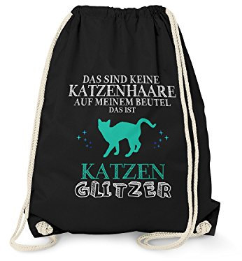 Fashionalarm Turnbeutel - Das sind Keine Katzenhaare - Katzen Glitzer | Fun Rucksack mit Spruch als lustige Geschenk Idee | Hauskatze Katze, Schwarz One Size
