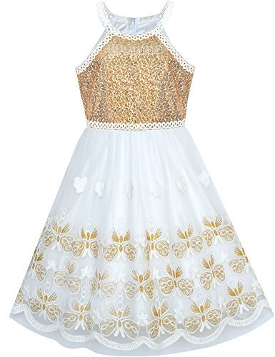 Sunny Fashion Robe Fille Or Papillon Brodé Licou Robe Habiller Partie Robes d'été 12 Ans