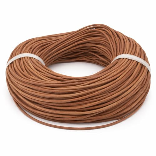 Perlin 10 mètres de cordon en cuir de vachette marron sable 1/2/2,5 mm cuir de vachette ruban pour bijoux cordon artisanal ficelle de bricolage ou bijouterie (2 mm 10 mètres)