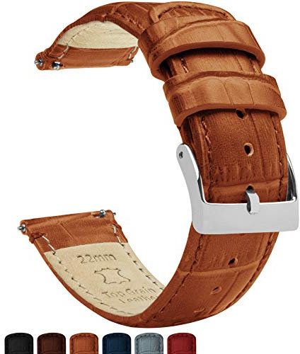Barton Uhrenarmband Leder Alligatornarbung, Schnellverschluss-Lederarmband, wählen Sie Farbe, Länge und Breite, 16 mm, 18 mm, 19 mm, 20 mm, 21 mm, 22 mm, 23 mm oder 24 mm Standard oder lang 22mm Braun