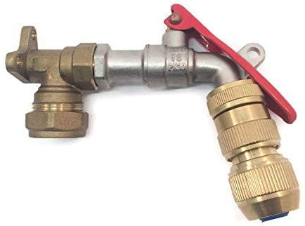 Garden Tap Kit with 15mm Elbow Wall Plate and Lockable Tap (Hose Lock and 1/2 Hose Connector)