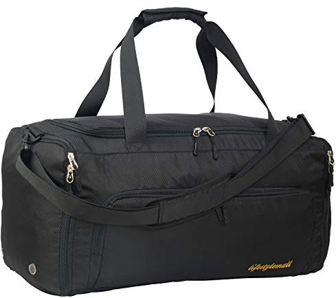 Foldable 40L Gym Bag - Mens & Womens - Sports Duffle - Travel & Airport Bag - Black with Shoe Compartment & Wet Pocket - Waterproof