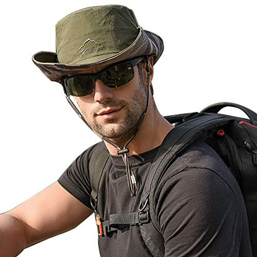 WANYIG Sonnenhut Herren UV Schutz Doppelseitiger Fischerhut Sommer Outdoor Safari Hut Faltbar Wanderhut Gartenhut Boonie Buschhut Hiking Bucket Hat(Armeegrün)