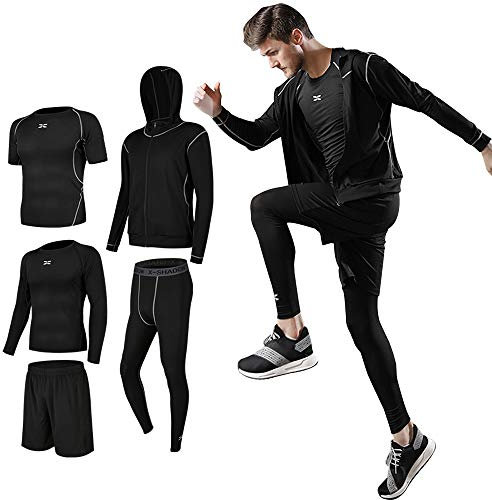 Superora Fitness Kleidung Set 5 stück männer Athletic Fitness Sport Anzug, Schwarz, Label XL/EU M