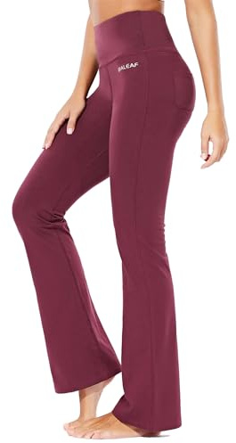 BALEAF Yogahose Damen High Waist Schlaghose Bauchkontrolle Freizeithose Baumwolle Sporthose lang Yoga Pants mit Taschen Regulär/Groß
