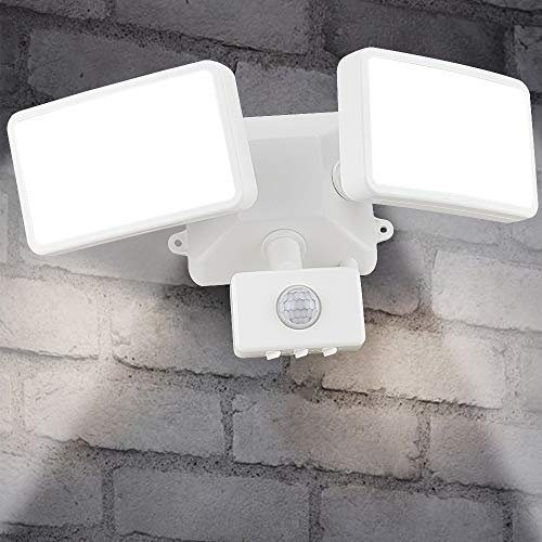 20W Security Lights Outdoor Motion Sensor, 1600LM LED Floodlight with PIR, Cold White Twin Security Outdoor Lights Mains Powered, IP65 Waterproof Outside Lights with Sensor for Garden Backyard Garage