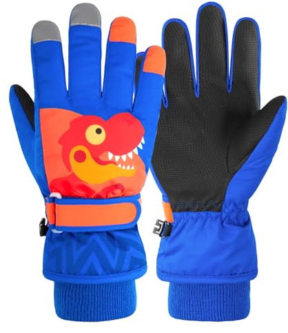 TRIWONDER Ski Handschuhe für Kinder, Kinder Skihandschuhe, Warme und Winddichte Winterhandschuhe mit Klettverschluss für Junge und Mädchen Outdoor Sport (Blau, L (9-13 Jahre alt))