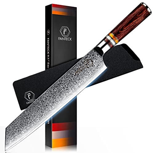 Damascus Kiritsuke Chef Knives 24CM, FANTECK Professional 67 Layers High Carbon Damascus Steel VG10 Cooking Knife with Pakkawood Handle, Ultra Sharp Gyuto Kitchen Knife with Sheath & Gift Box