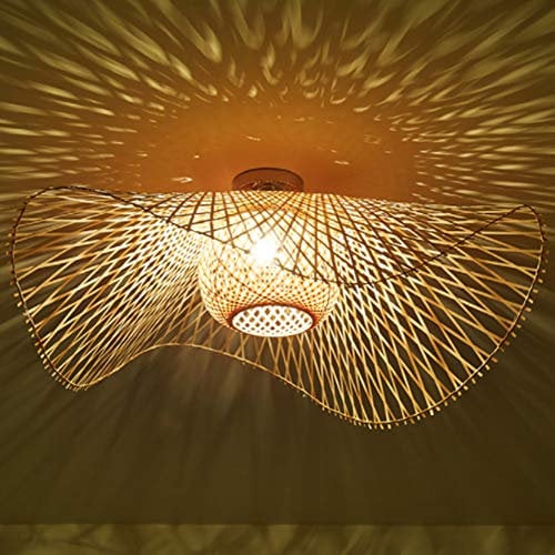 COCOL Natürliche Deckenlampe Aus Bambus Und Rattan Landbeleuchtung Deckenleuchte E27 Retro Deckenlicht Handgewebte Korridorlampe Schlafzimmer Restaurant Dekoration Lampe Energiesparlampe,48cm