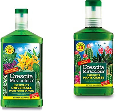 Crescita Miracolosa Piante Verdi E da Fiore Nutrimento Universale Cerde 750 ml, Verde, 11.0x4.50x26.0 cm & C025001 Nutrimento Cactus, 200 ml, Verde, 7.5x3.5x18 cm