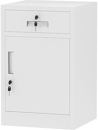 JINGUR Armario de almacenamiento de metal con puerta de bloqueo y cajón, cajonera con cerradura con estante ajustable para el hogar, oficina, dormitorio, sala de estar (blanco)