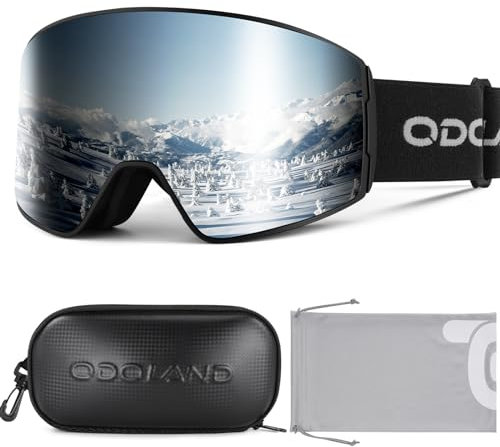 Odoland Skibrille Zylindrische Schneebrille für Damen und Herren mit Skibrillenetui Anti-Fog UV-Schutz Unisex Snowboardbrille Helmkompatible für Jungen und Mädchen zum Snowboard Skifahren
